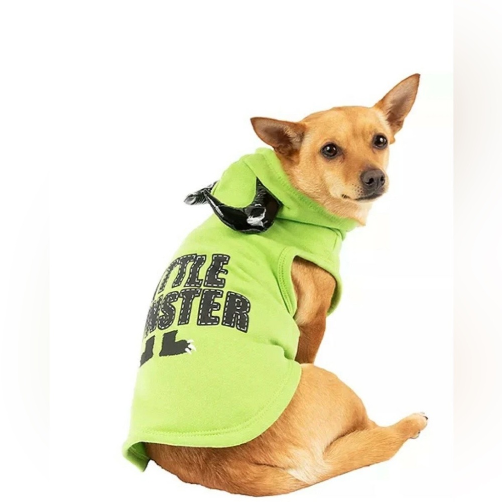 Party Dog Little Monster Dog Sweatshirt Hoodie green with horns Halloween